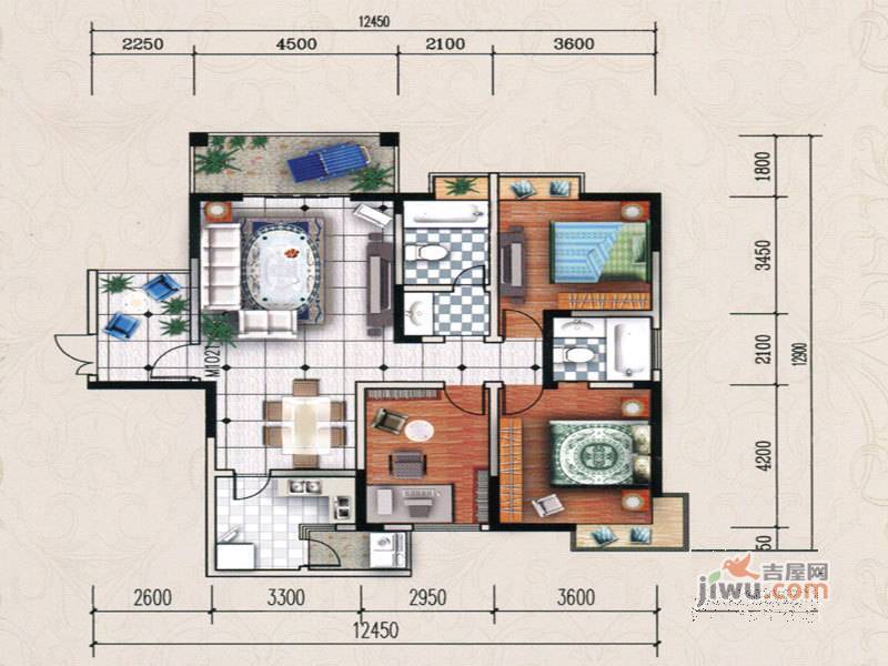 施格名门2室2厅1卫136㎡户型图