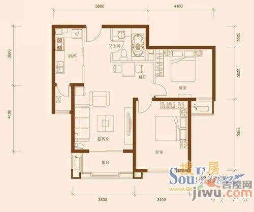 筑北商业大道2室2厅1卫户型图