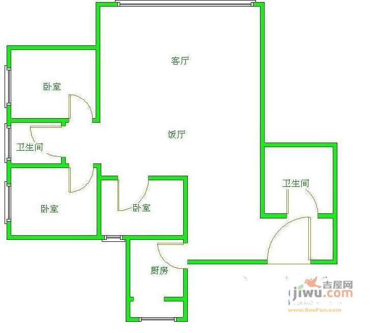 枫林3室2厅2卫户型图