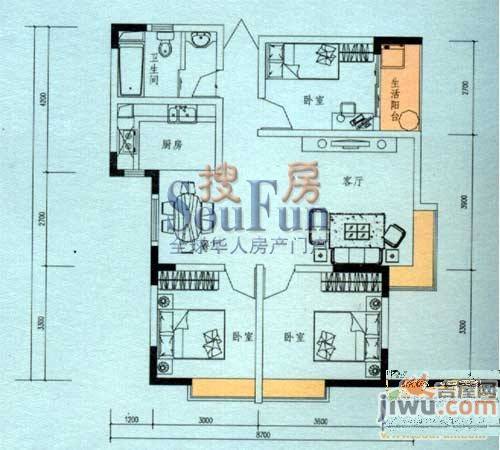 云安尚品3室2厅1卫90.3㎡户型图