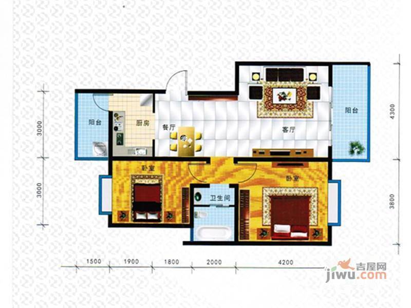 滇池润园2室2厅1卫89㎡户型图