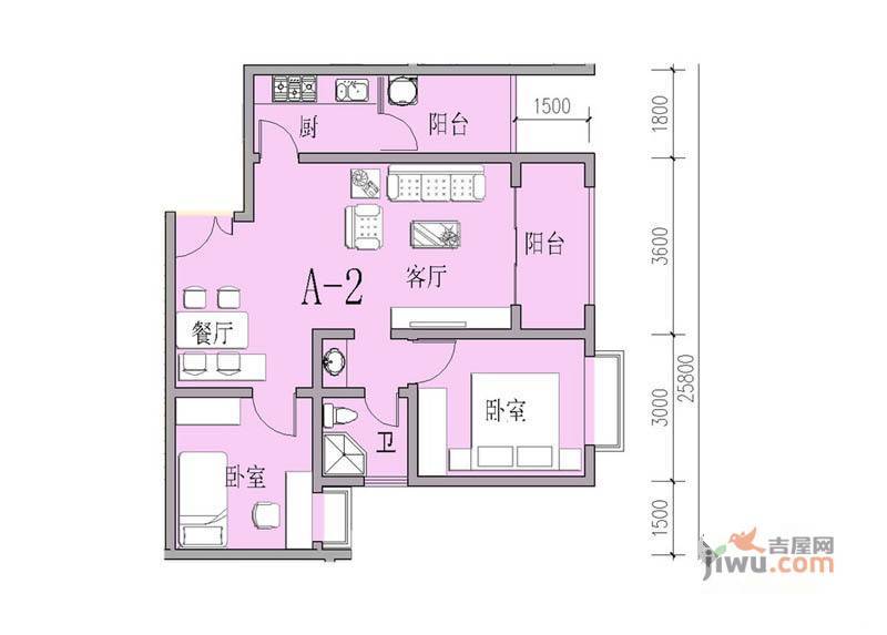 大方居2室2厅2卫79㎡户型图