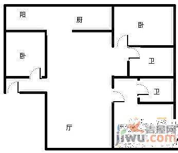 江东小康城3室2厅2卫126㎡户型图