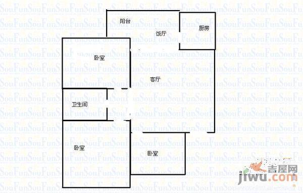 西坝新村3室1厅1卫57㎡户型图