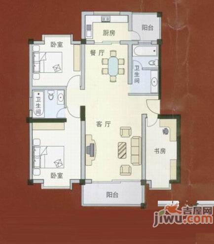 美丽新世界3室2厅2卫115.1㎡户型图