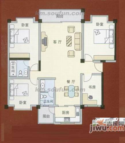 美丽新世界4室2厅2卫130.7㎡户型图