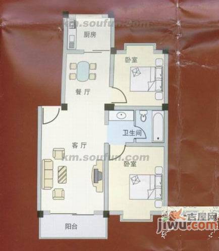 美丽新世界2室2厅1卫78.4㎡户型图