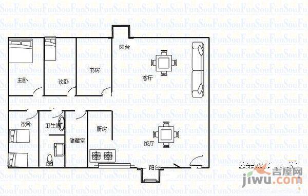 银苑小区2室2厅1卫87㎡户型图