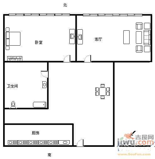 怡康温泉花园2室2厅1卫54㎡户型图