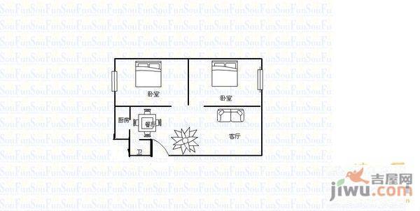 怡康温泉花园2室2厅1卫54㎡户型图