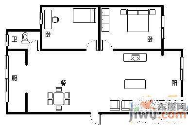 怡康温泉花园2室2厅1卫54㎡户型图