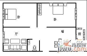 怡康温泉花园2室2厅1卫54㎡户型图