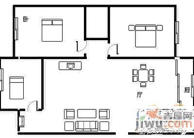 昆湖花园3室2厅1卫112㎡户型图