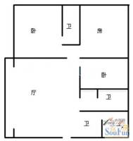 宝海高级公寓3室2厅1卫户型图
