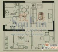 时光俊园1室2厅1卫51.9㎡户型图