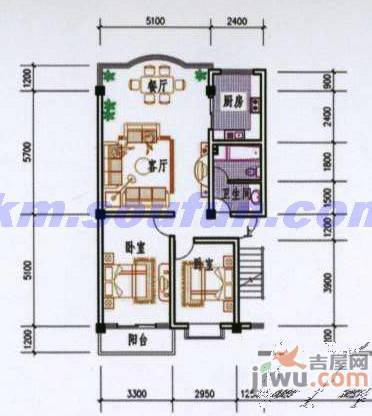 山水南苑2室2厅1卫93.3㎡户型图