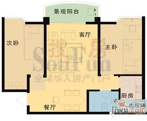 江东清水木华2室2厅1卫86㎡户型图