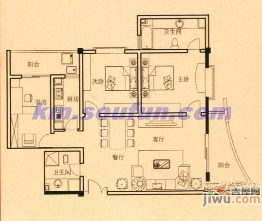 翠羽丹霞3室2厅2卫134.8㎡户型图