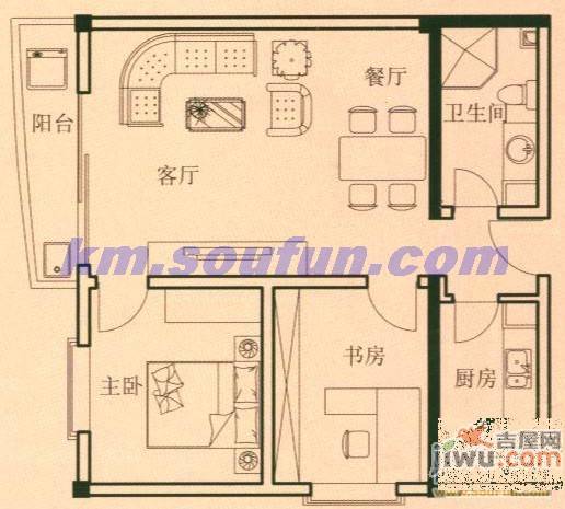 翠羽丹霞2室2厅1卫85㎡户型图