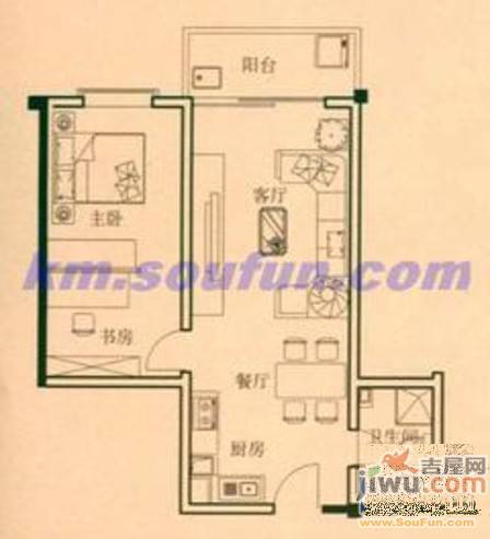 翠羽丹霞2室2厅1卫64.2㎡户型图