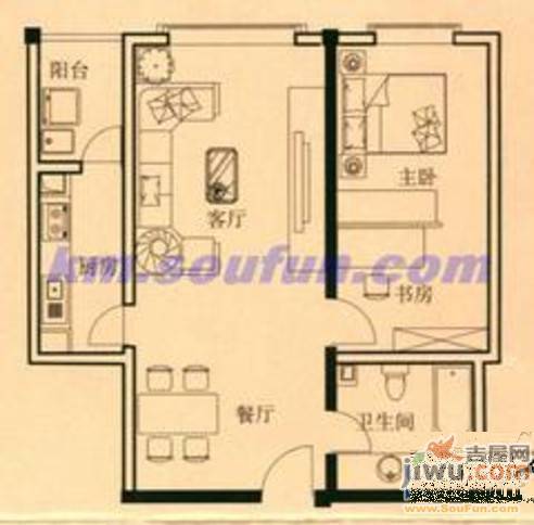 翠羽丹霞2室2厅2卫80.8㎡户型图