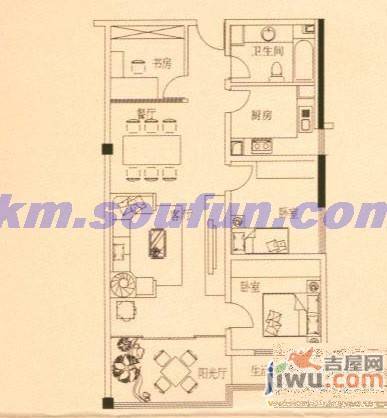 翠羽丹霞3室2厅1卫116.6㎡户型图