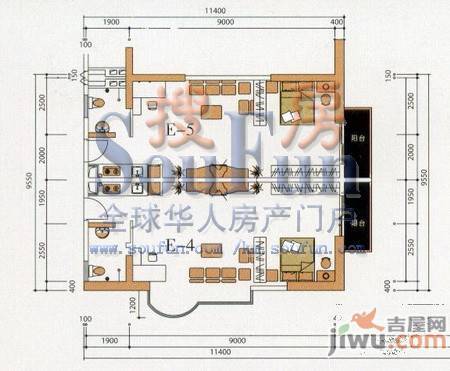 时代广场4室2厅2卫140.4㎡户型图