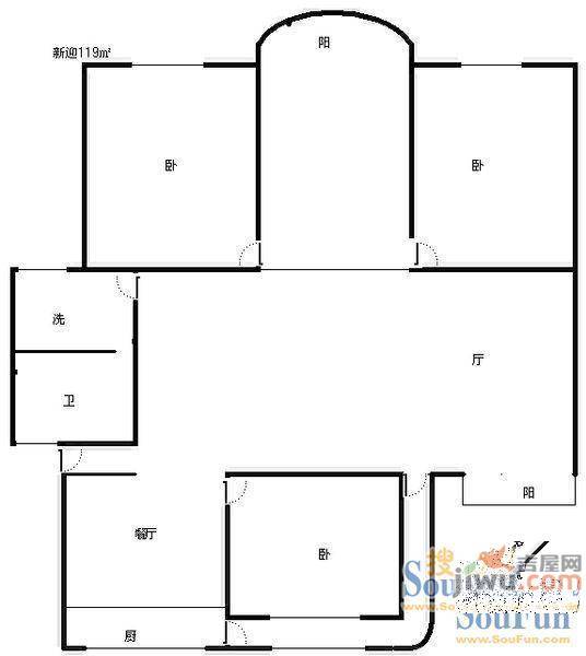 金缘山庄3室1厅1卫户型图