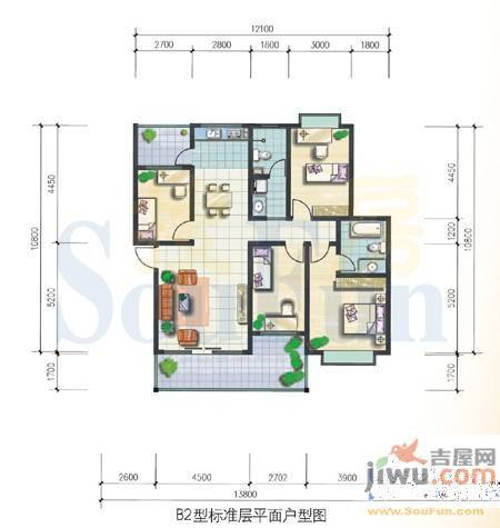 南城坊4室2厅2卫131.1㎡户型图