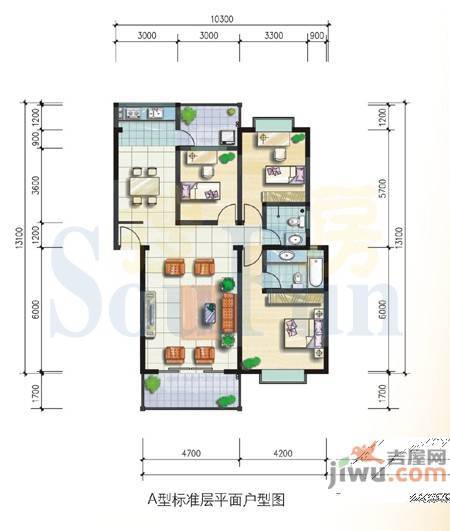 南城坊3室2厅2卫125.6㎡户型图