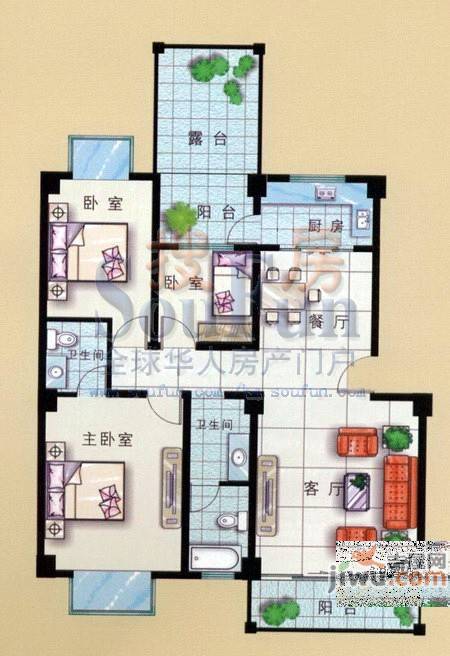 南城坊3室2厅2卫125.6㎡户型图