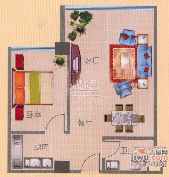 糖果公寓普通住宅47.2㎡户型图