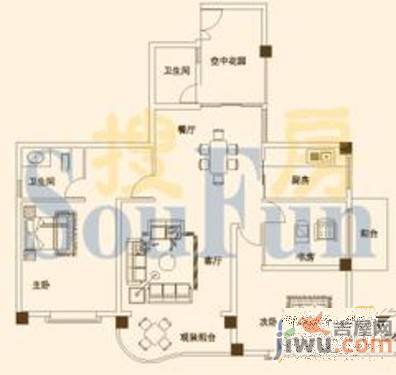 碧水蓝天3室2厅2卫131㎡户型图