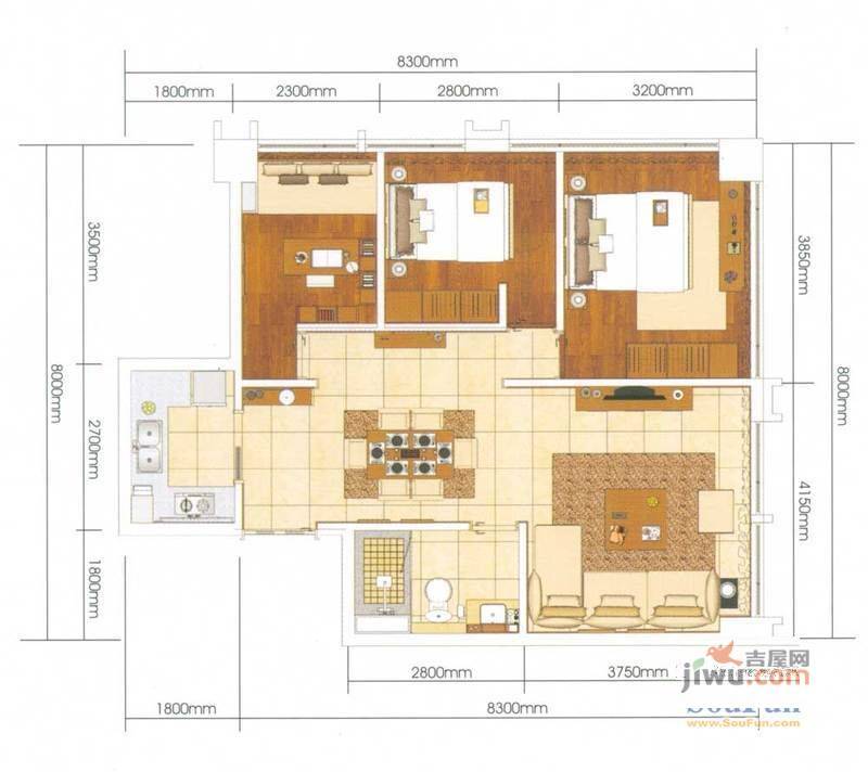 梭罗的大湖住宅区2室1厅1卫户型图