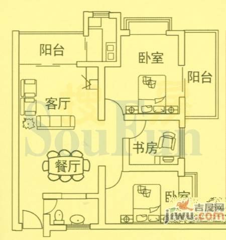 米兰阳光3室2厅1卫76.7㎡户型图