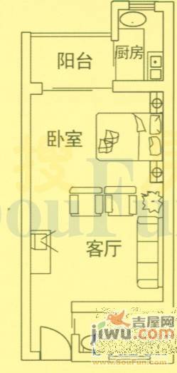 米兰阳光1室1厅1卫36.1㎡户型图