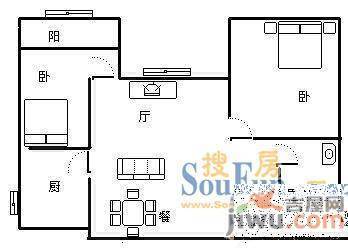 悦空间公寓2室2厅1卫户型图