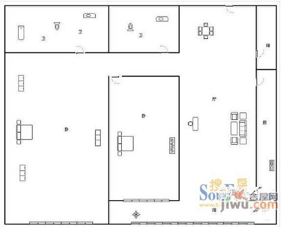 绿洲花园4室2厅1卫120㎡户型图