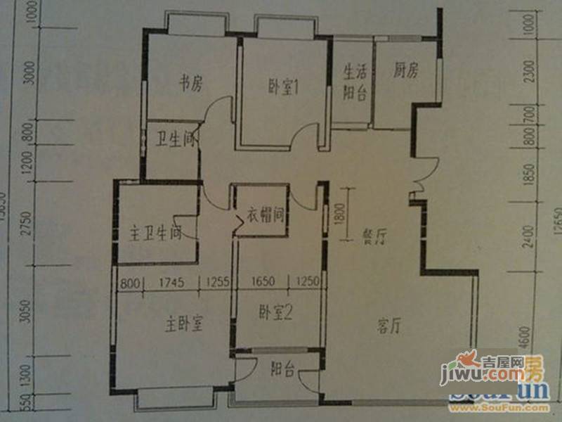 博源小区3室2厅1卫104㎡户型图