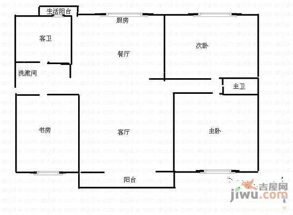 博源小区3室2厅1卫104㎡户型图