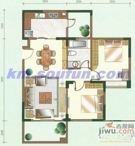 春怡雅苑2室2厅1卫90.4㎡户型图