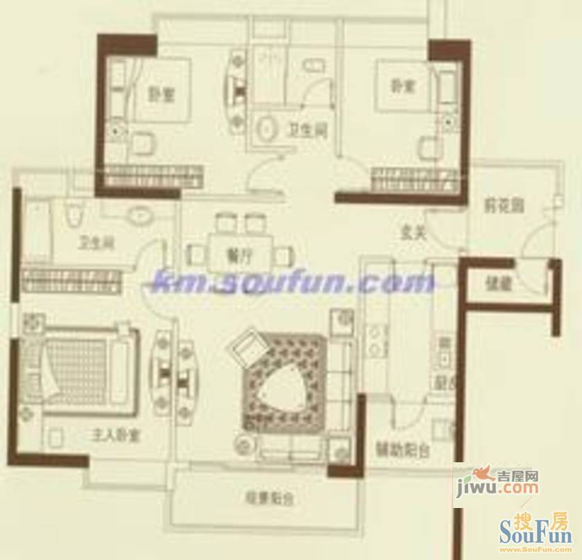 实力北岸3室2厅2卫123.3㎡户型图