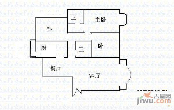 广源小区3室1厅1卫90㎡户型图