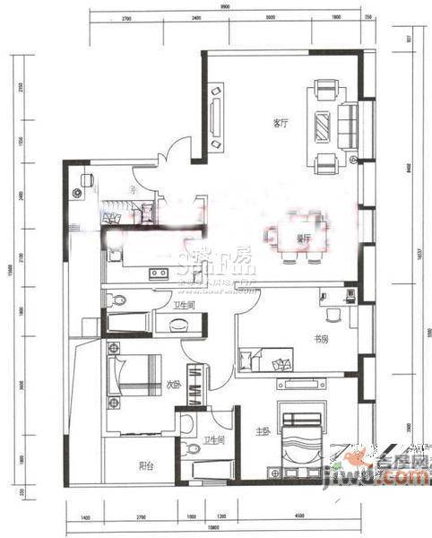 银海领域3室2厅2卫155.8㎡户型图