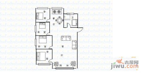 绿洲花园4室2厅1卫120㎡户型图