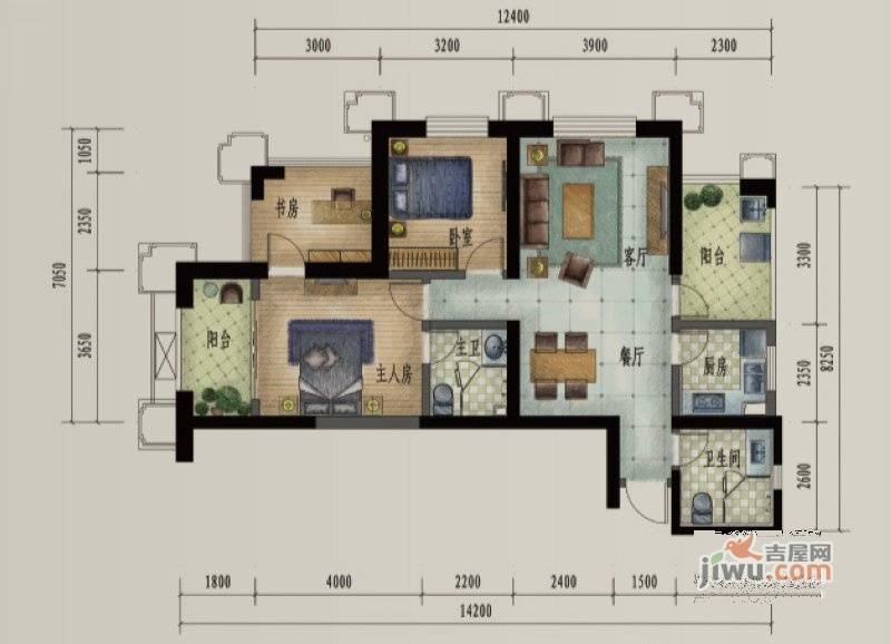 滨江俊园3室2厅2卫113㎡户型图