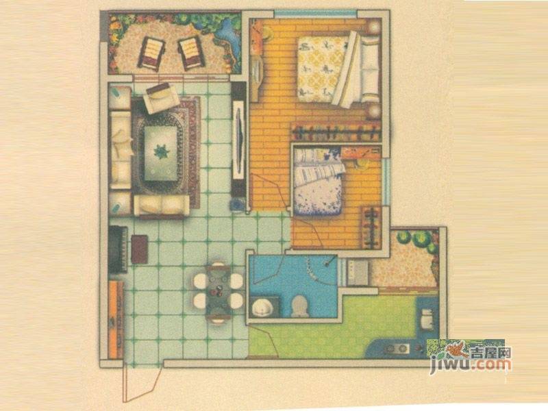 启鸿假日城市2室2厅1卫75㎡户型图