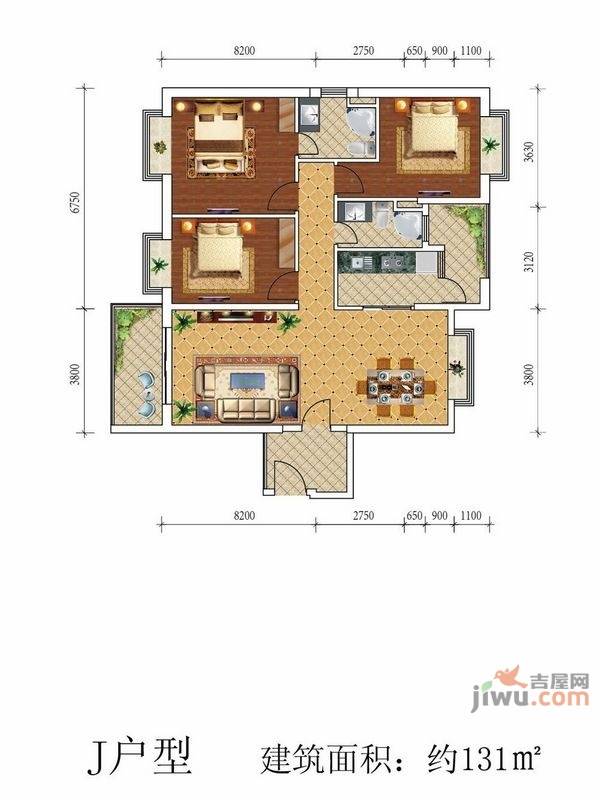 中豪·泛亚国际·悦城3室2厅2卫131㎡户型图