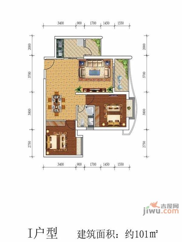 中豪·泛亚国际·悦城2室2厅1卫101㎡户型图