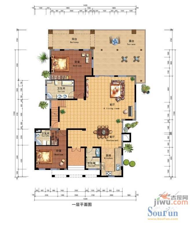 云南华侨城2室2厅3卫313㎡户型图